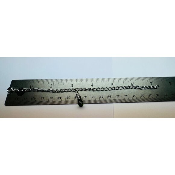 Estate Sterling Silver 925 Charm Bracelet with Peridot Dangle, Spring Ring Clasp - Picture 8 of 12